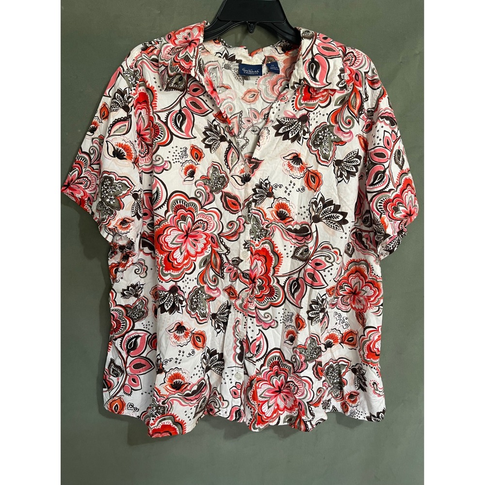 Gloria Vanderbilt Casuals Womens 2X Floral Button Down Short Sleeve Shirt